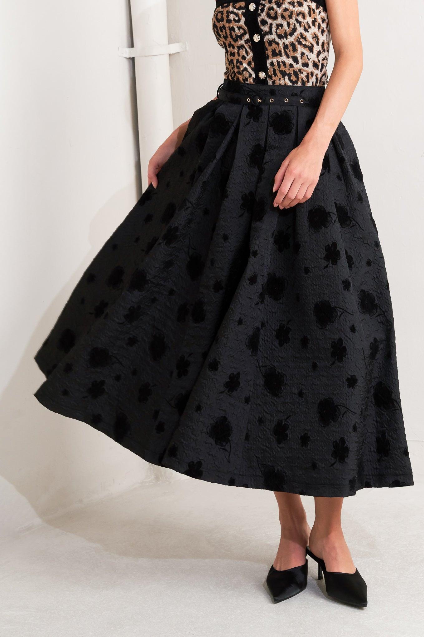 Noir Blooming Romance Woven Full Midi Skirt