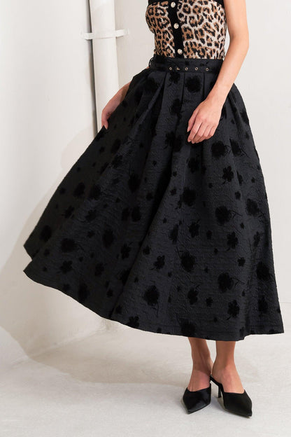 Noir Blooming Romance Woven Full Midi Skirt