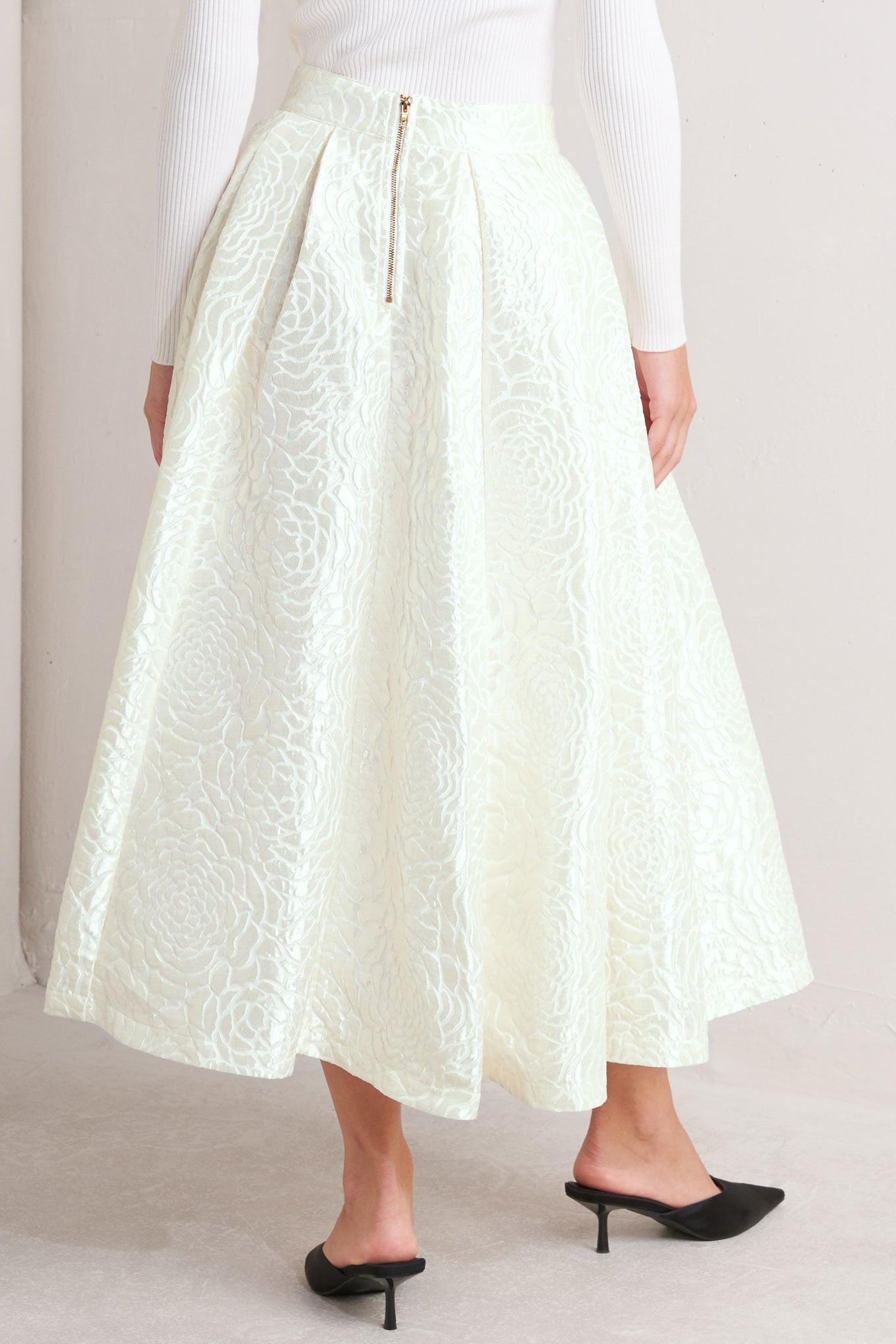 Rosé Texture Woven Full Midi Skirt