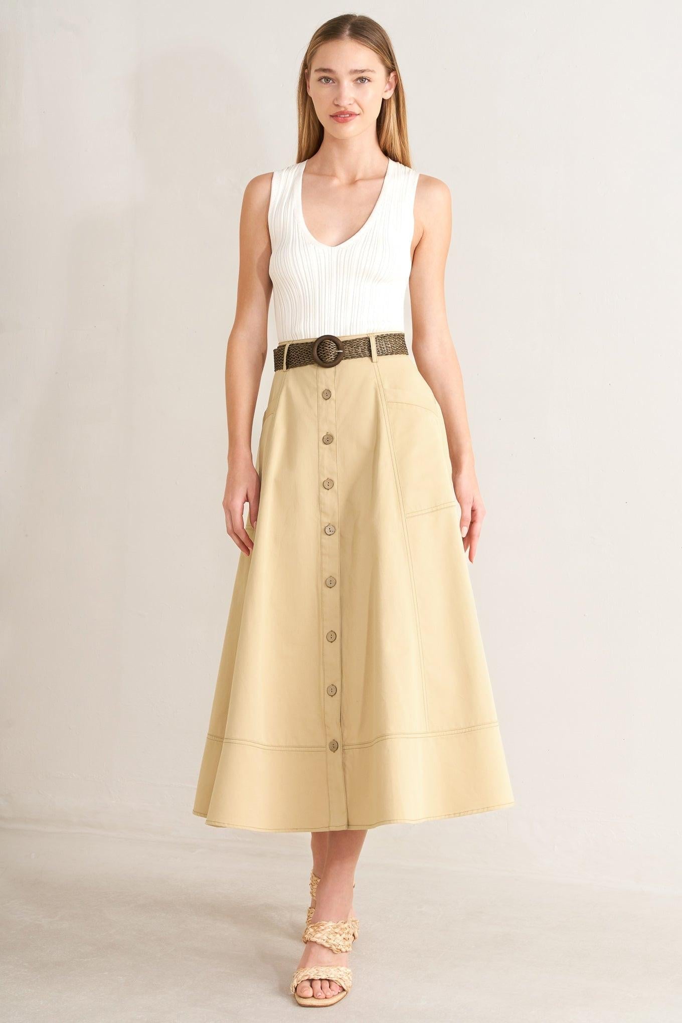Sand Breeze Woven Midi Skirt