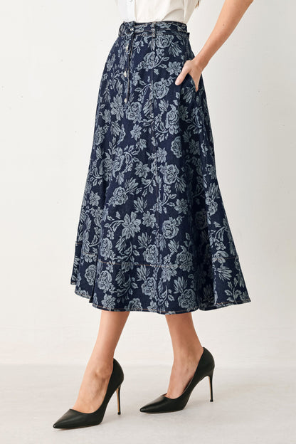 Rosette Floral Woven Jacquard Full Skirt