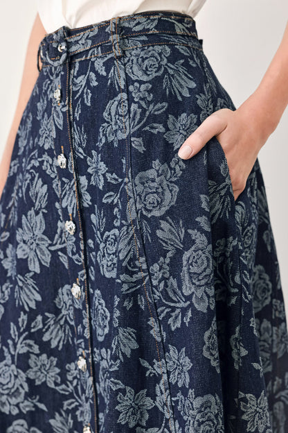 Rosette Floral Woven Jacquard Full Skirt