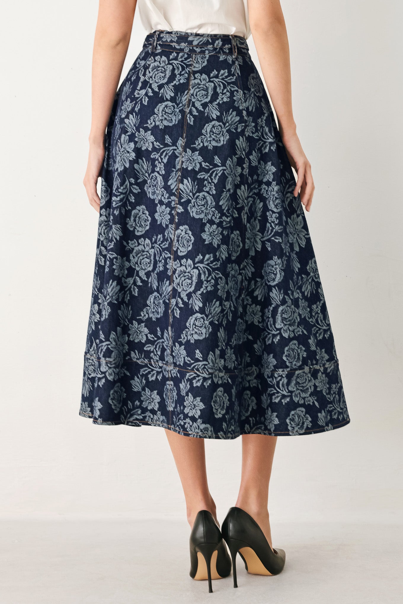 Rosette Floral Woven Jacquard Full Skirt
