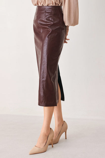 Port Wine High-rise Faux Leather Skirt