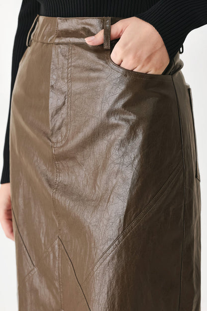 Stone Leather Column Faux Leather Pencil Skirt