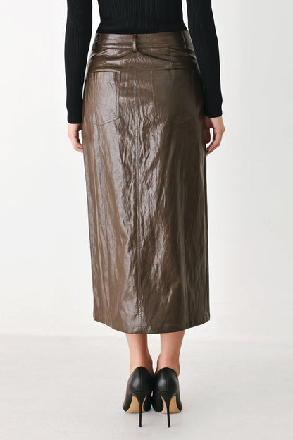 Stone Leather Column Faux Leather Pencil Skirt