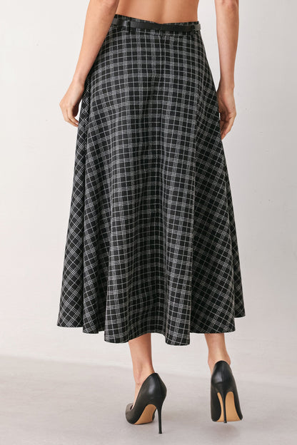 Monochrome Check Full-sweep Midi Skirt