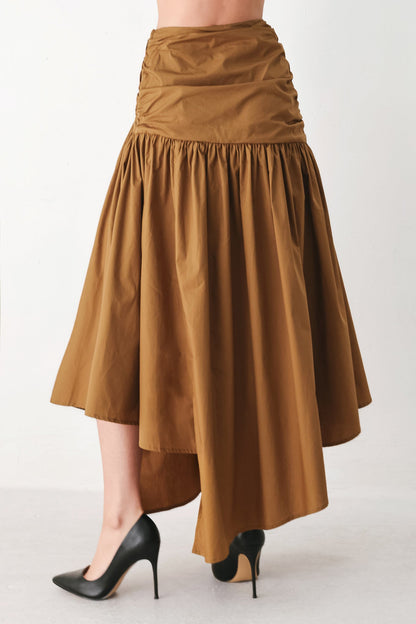 Golden Brown Cascade Woven Midi Skirt