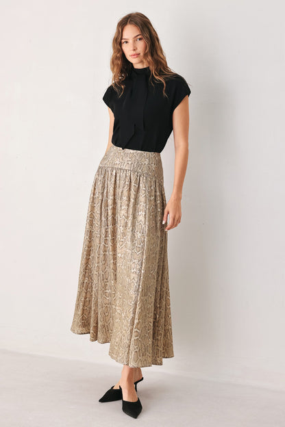 Serpentine Taupe Snakeskin Woven Midi Skirt