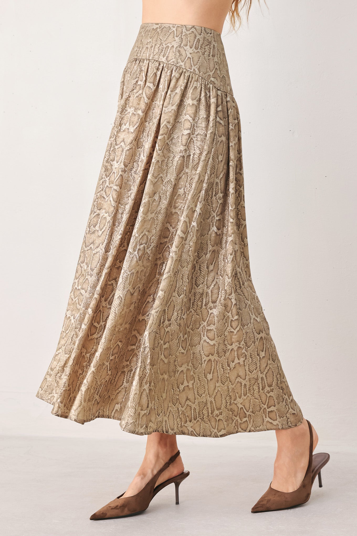 Serpentine Taupe Snakeskin Woven Midi Skirt