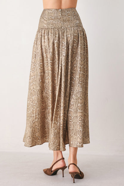 Serpentine Taupe Snakeskin Woven Midi Skirt