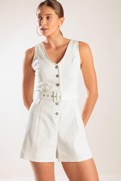 Take the Lead White Woven Romper