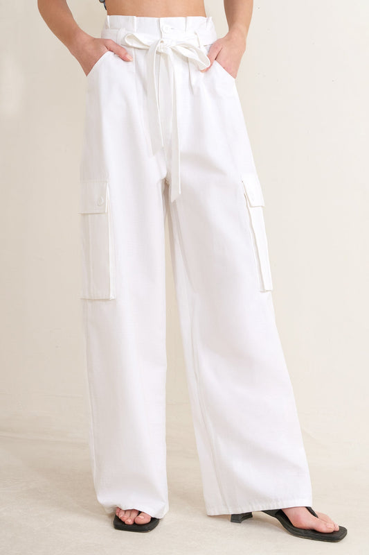 White Drift Woven Cargo Pants