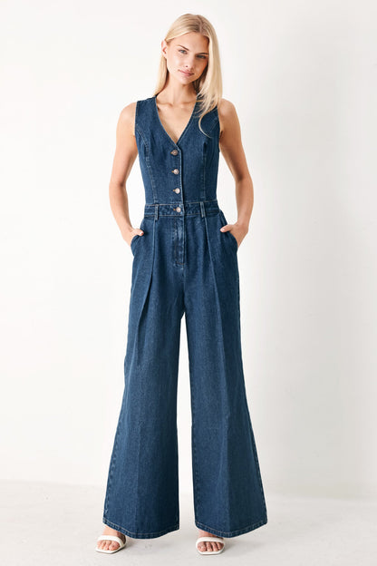 Runway Hit Line Denim Jumpsuit