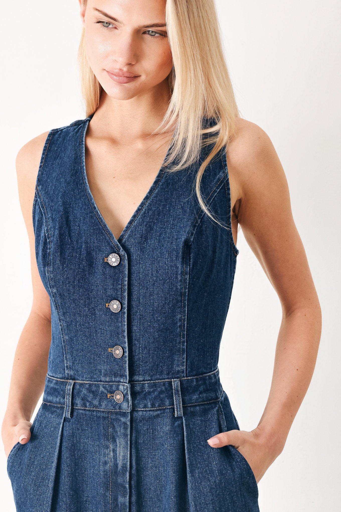 Runway Hit Line Denim Jumpsuit