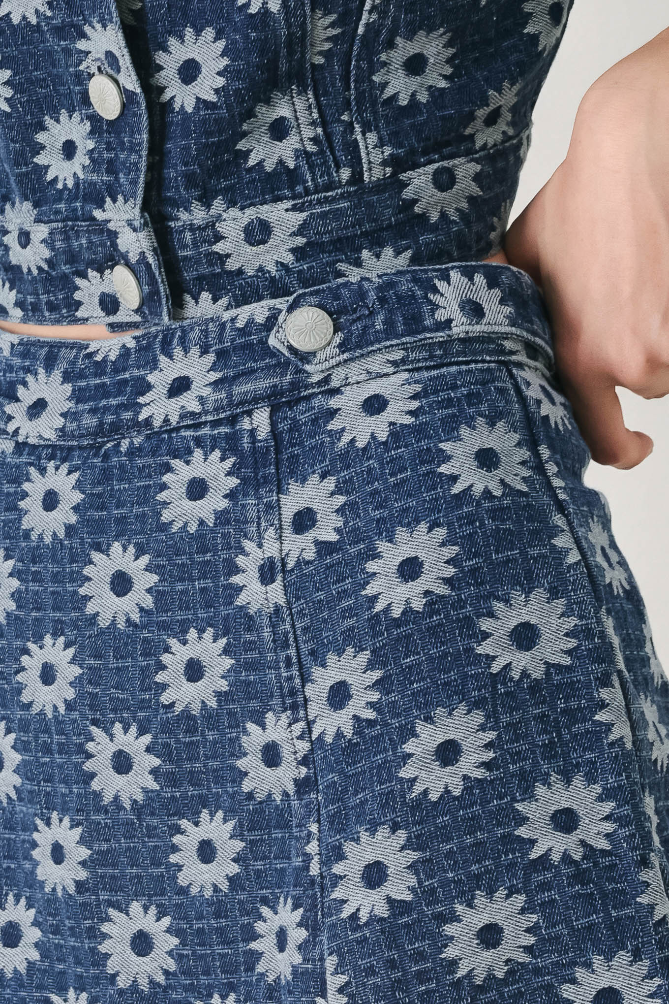 Sweet Daisy Woven Jacquard Denim Skort
