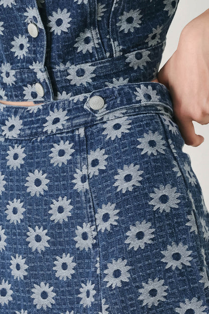 Sweet Daisy Woven Jacquard Denim Skort