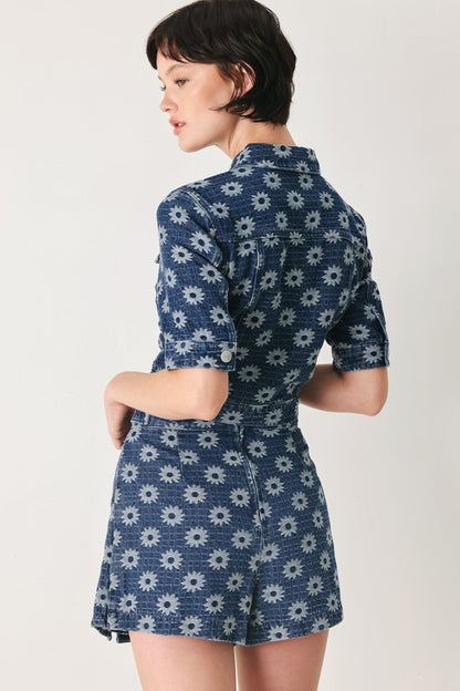 Sweet Daisy Woven Jacquard Denim Skort