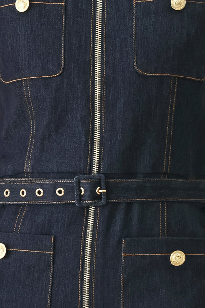 Sleeveless Workwear Denim Jumpsuit
