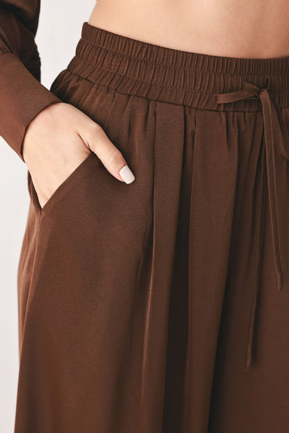 Canyon Brown Elastic Waist Woven Pants