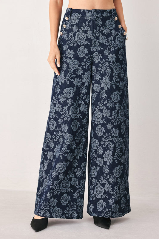 Midnight Rose Jacquard Denim Pants