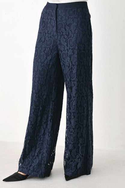 Midnight Petal Flow Woven Lace Pants