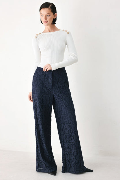 Midnight Petal Flow Woven Lace Pants