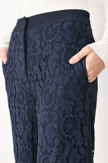 Midnight Petal Flow Woven Lace Pants