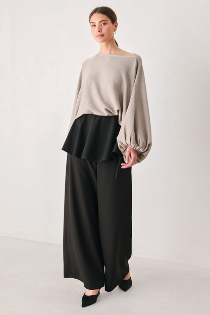 Noir Layer Black Skirt-overlay Pants