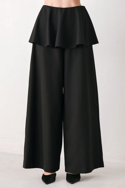 Noir Layer Black Skirt-overlay Pants