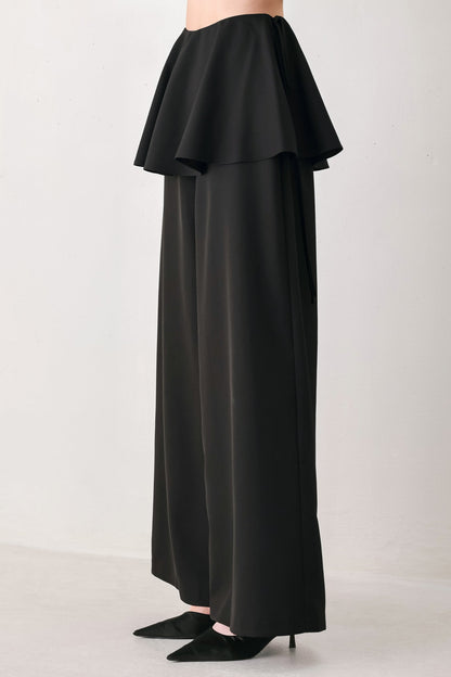 Noir Layer Black Skirt-overlay Pants