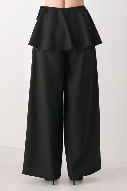 Noir Layer Black Skirt-overlay Pants