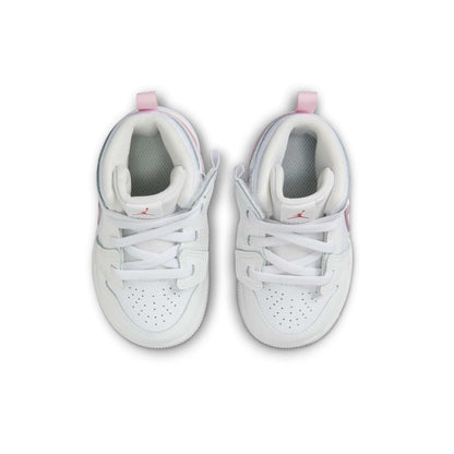 Air Jordan Toddlers Retro 1 Mid Rm Easyon 'White Fire Red Pink Foam' Shoes