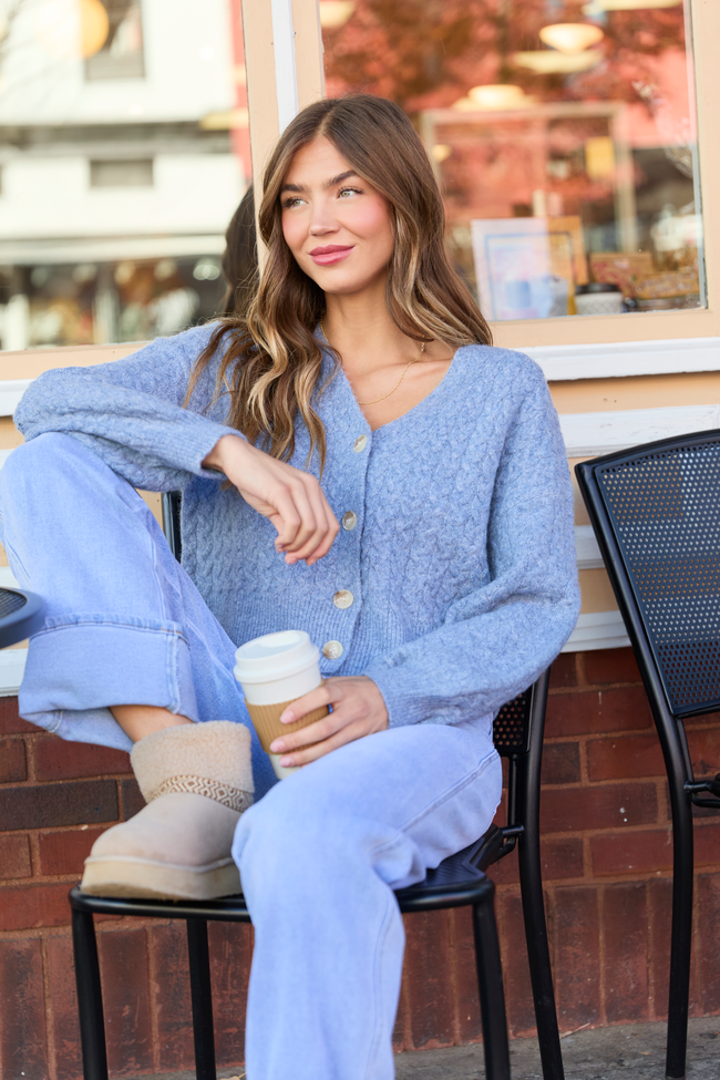 Heather Blue V-Neck Sweater Cardigan