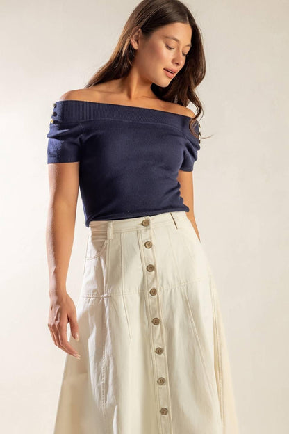 Time for Tea Off Shoulder Sweater Top