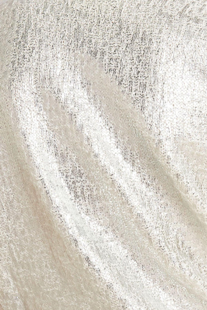 Moonlit Shimmer Silver Foil Short-sleeve Sweater Top