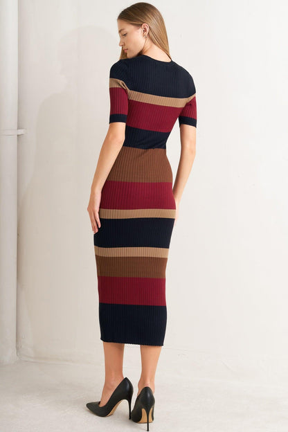 Fall Rhythm Color Blocked Midi Sweater Dress