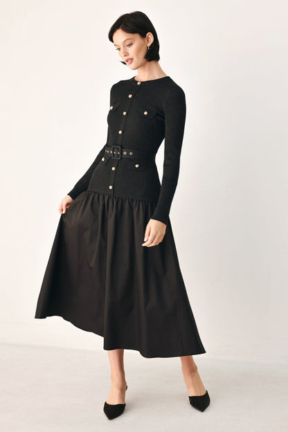 City After Dark Mixed Media Midi Dress