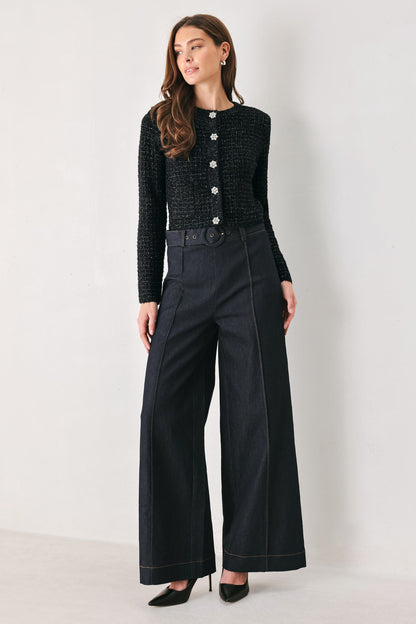 Jeweled Midnight Black Button-down Sweater Cardigan