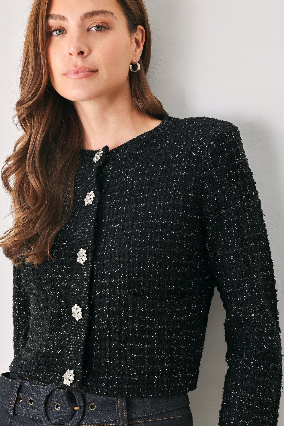 Jeweled Midnight Black Button-down Sweater Cardigan