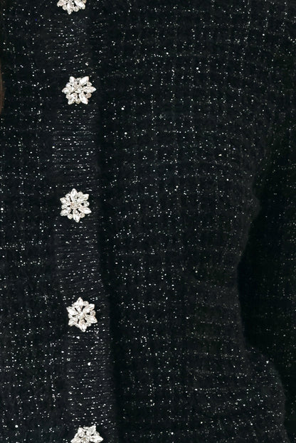 Jeweled Midnight Black Button-down Sweater Cardigan