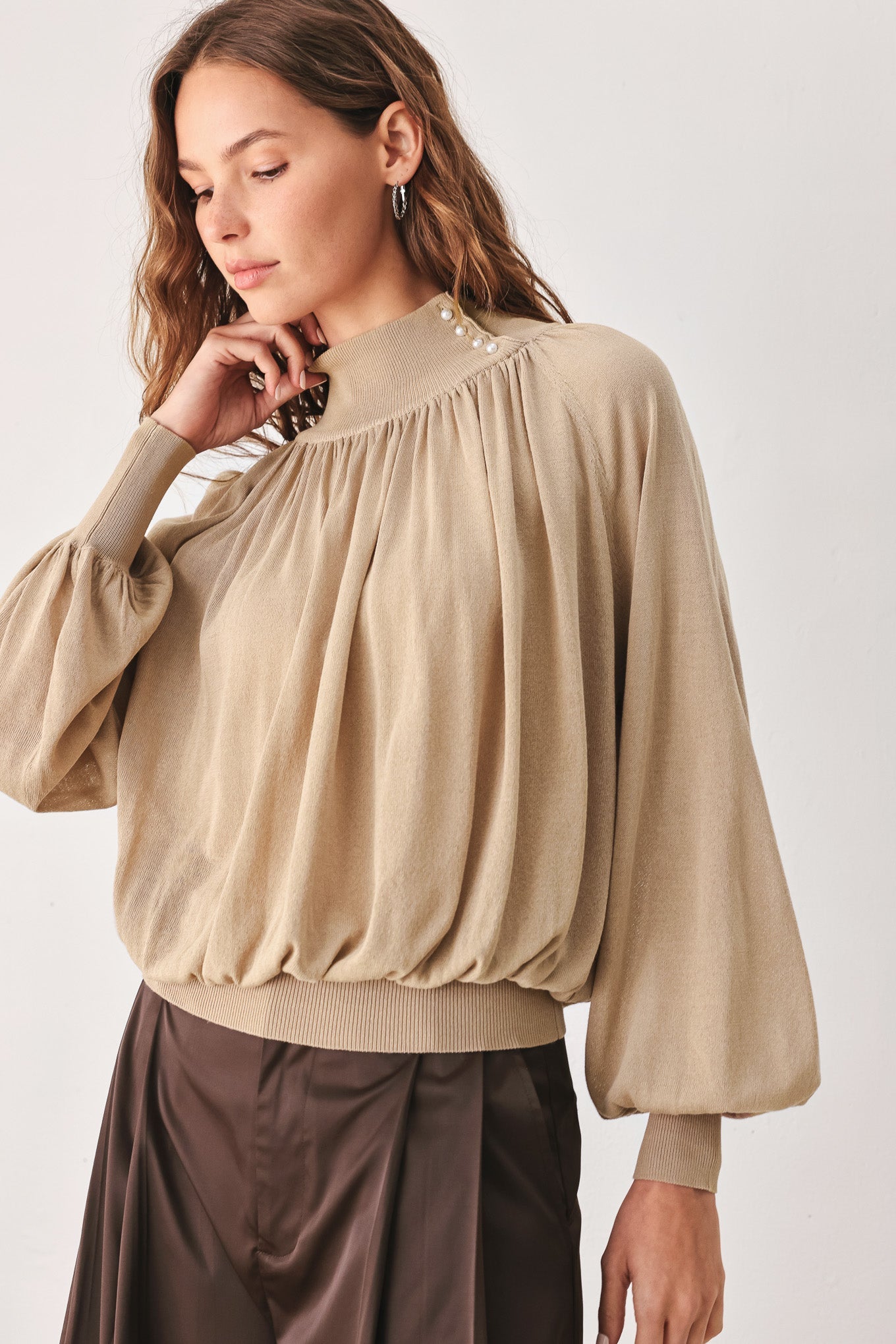 Macadamia Draped Sweater Knit Top