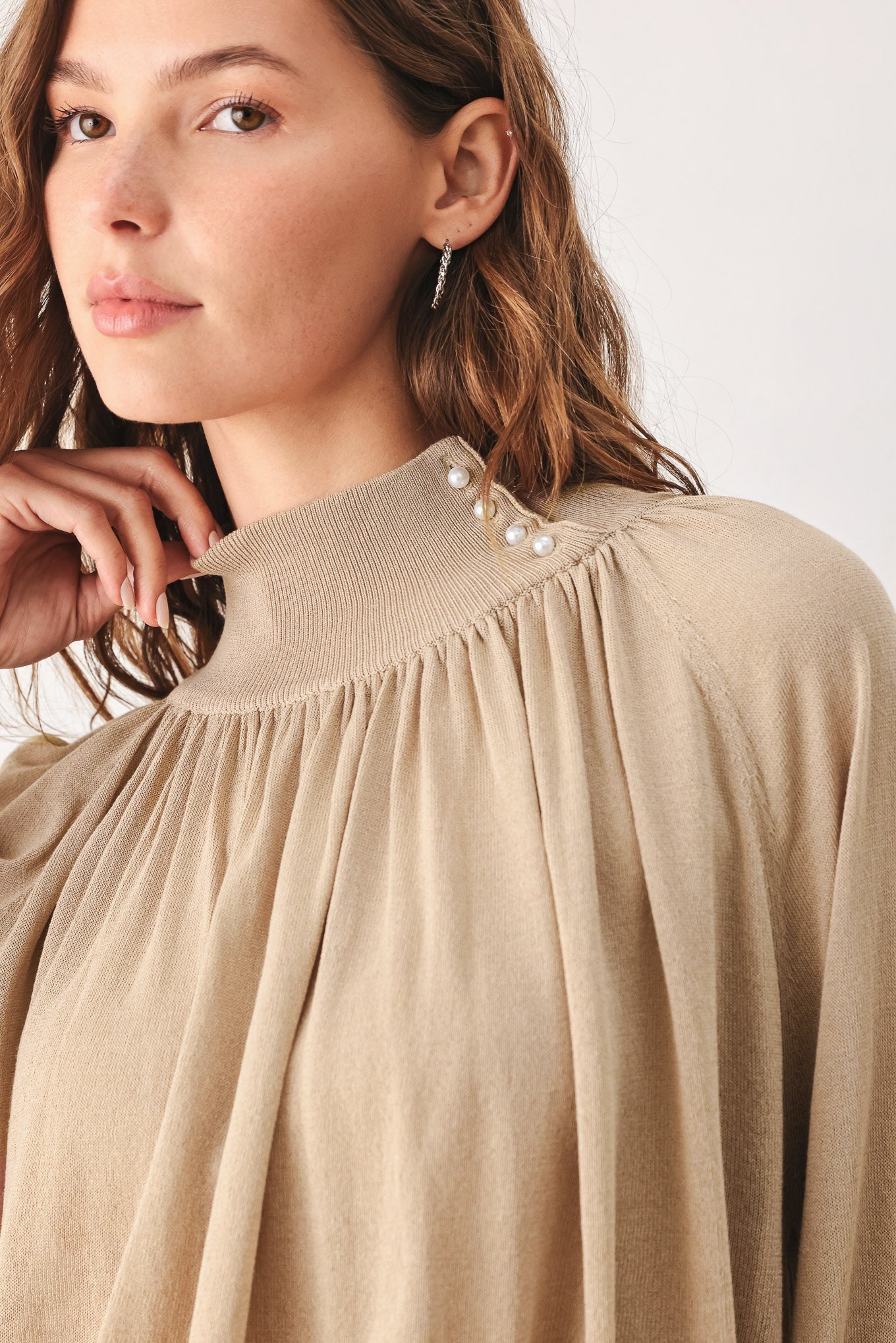 Macadamia Draped Sweater Knit Top