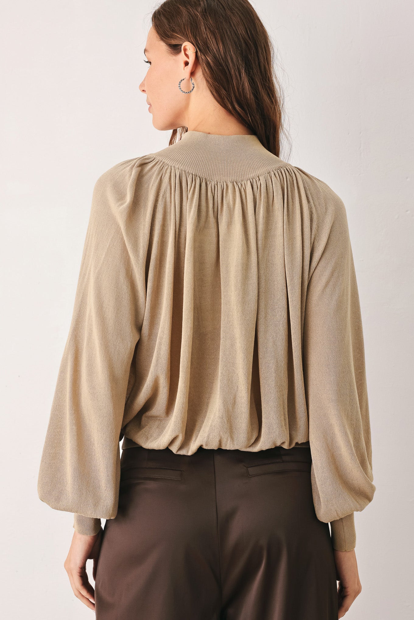Macadamia Draped Sweater Knit Top