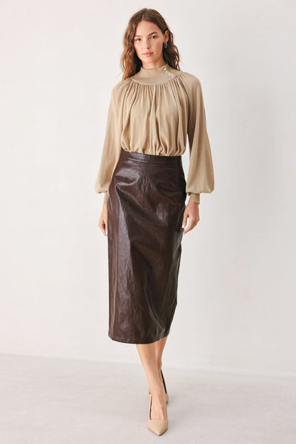 Macadamia Draped Sweater Knit Top