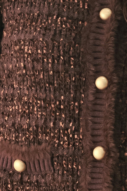 Gemstone Glow Brown Jewel-button Cropped Cardigan