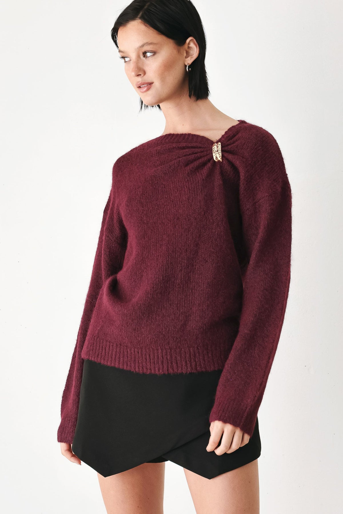 Fireside Charm Cinched Neck Sweater