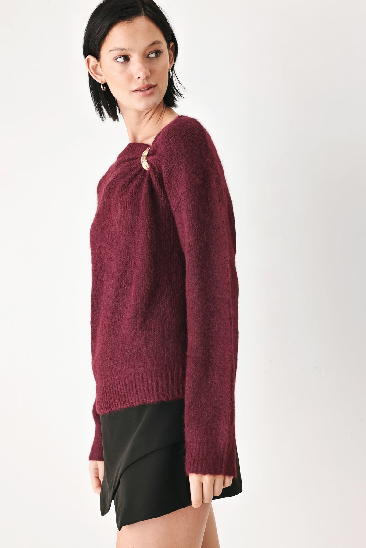 Fireside Charm Cinched Neck Sweater