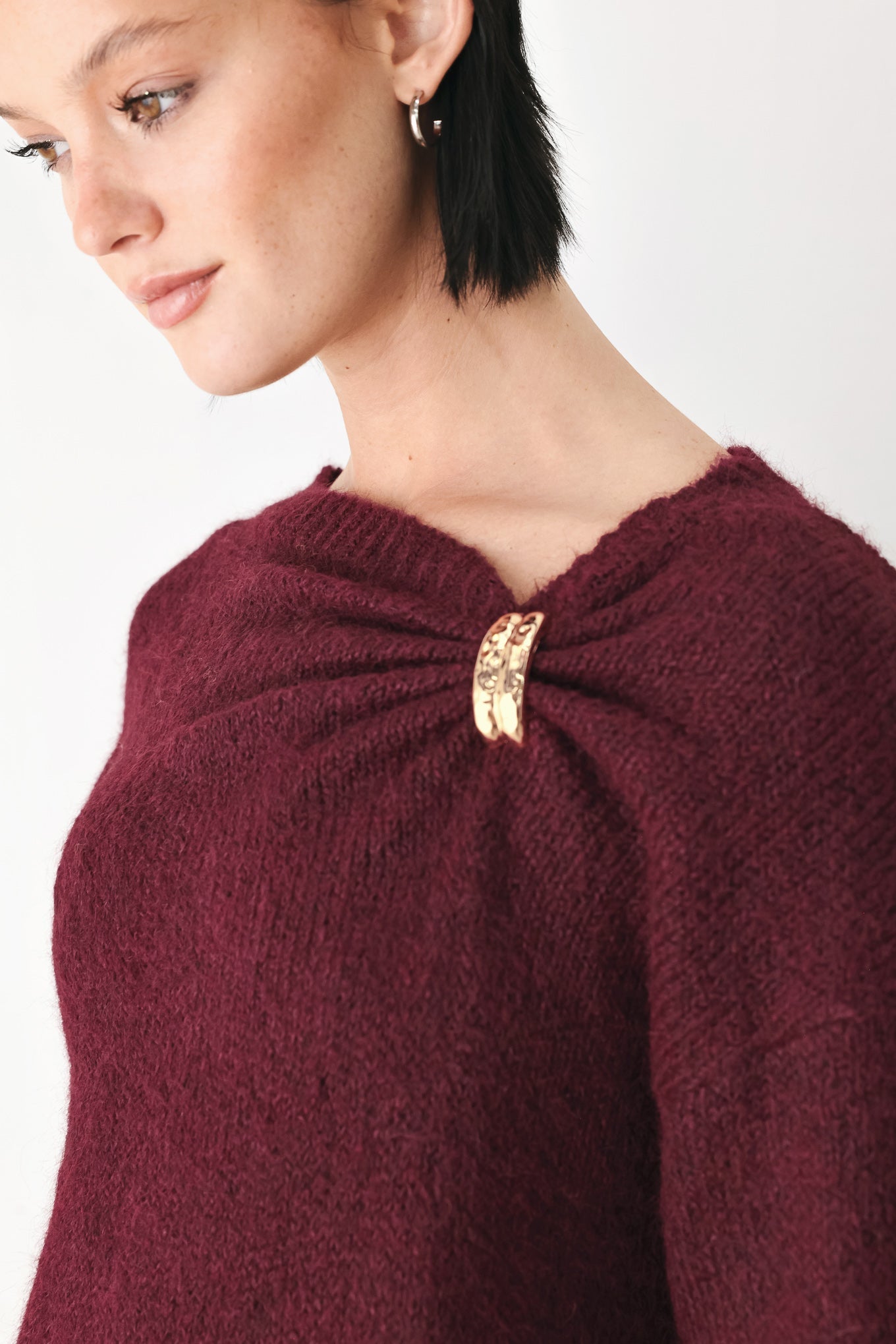 Fireside Charm Cinched Neck Sweater