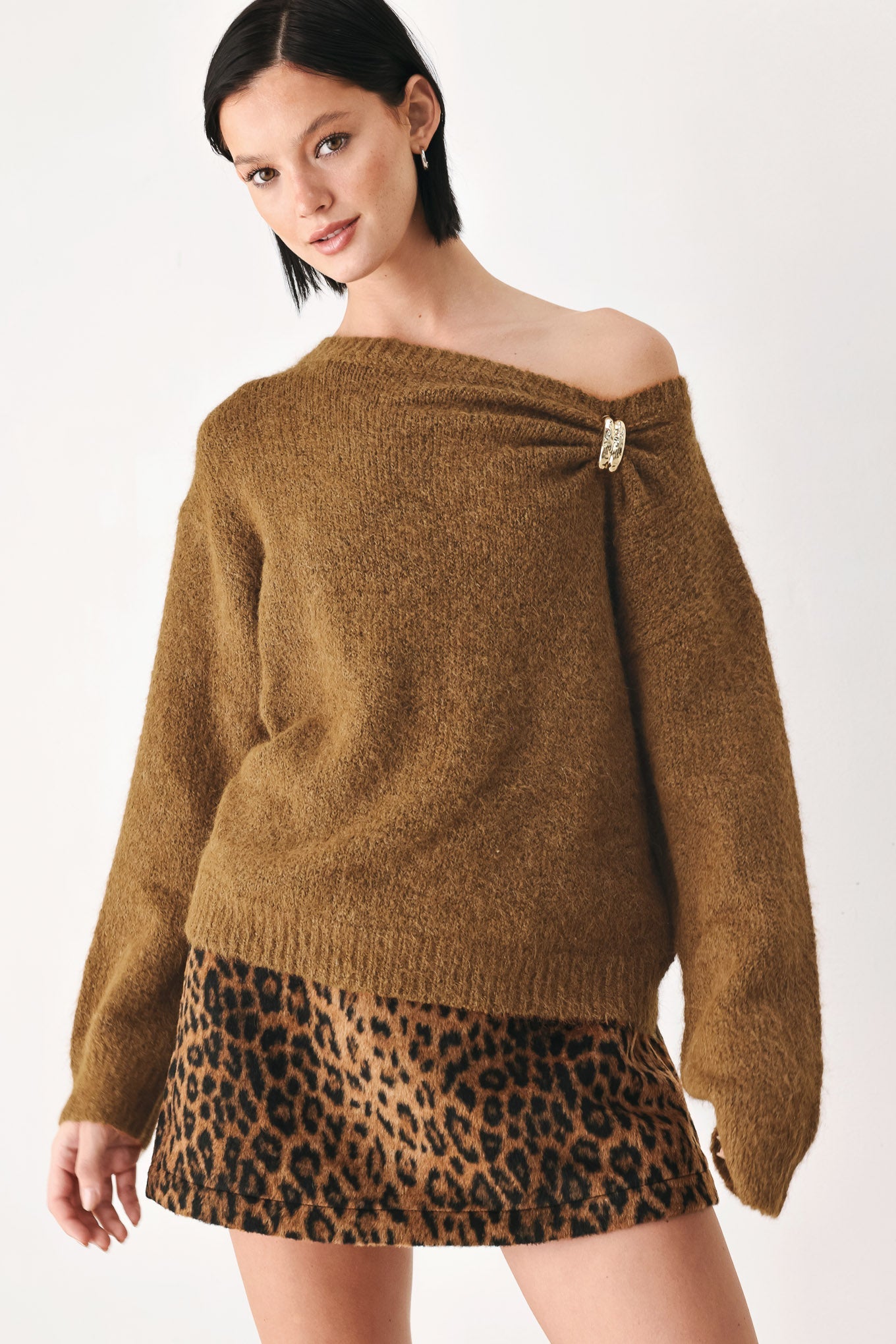 Fireside Charm Cinched Neck Sweater